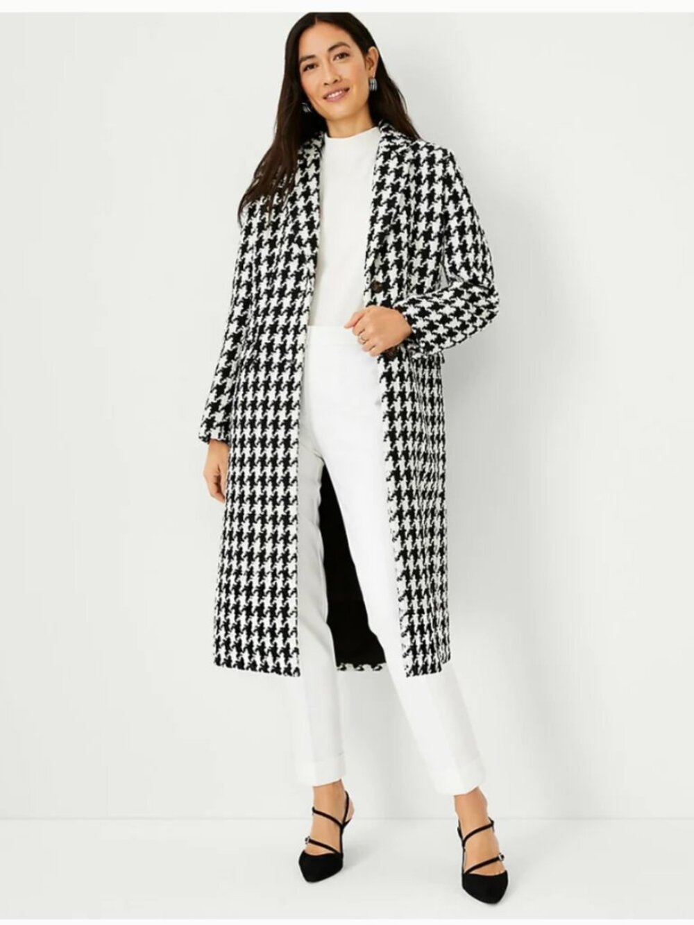 Ann Taylor Chesterfield Wool Blend Houndstooth Coat Size Large